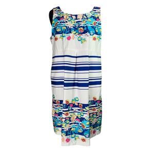 Motherhood Maternity XL Navy White Stripe Floral Dress Pockets WorkWear Office